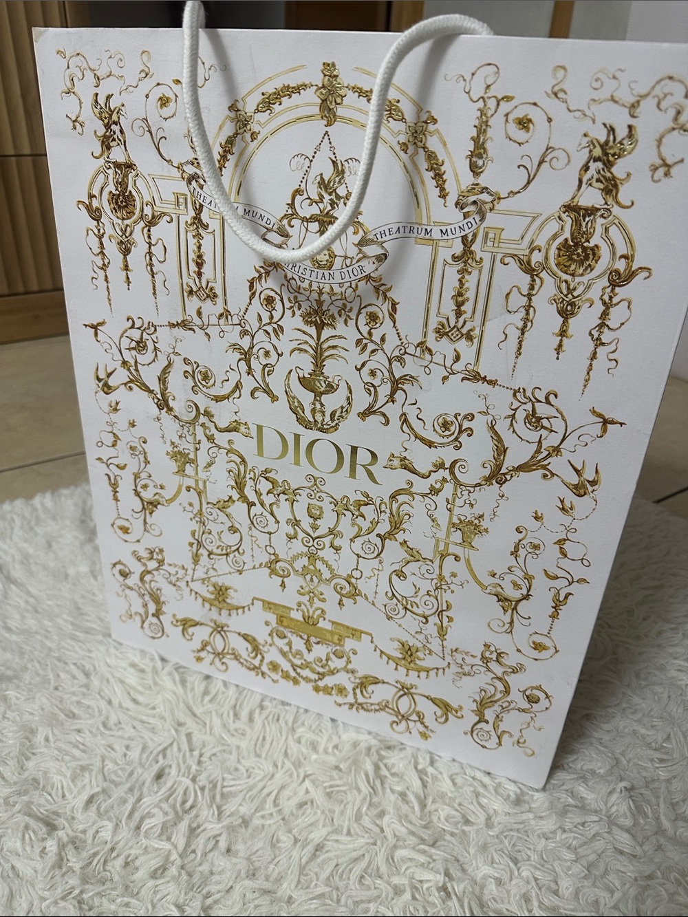 Dior White & Gold Decorative Gift Bag - Luxury Women Bags (size 14.1” 17.2” 6.5”